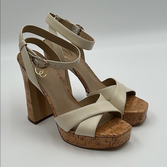 2444- Sam Edelman Cream and Brown Platform Sandals Size 9.5 NWT - Picture 2 of 10